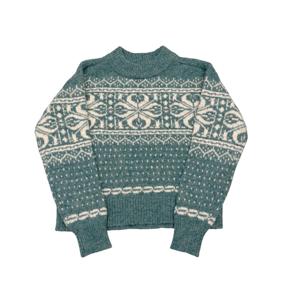 Universal Thread Womens XS Green Crew Cozy Alpine Snowflake Wool Blend Sweater